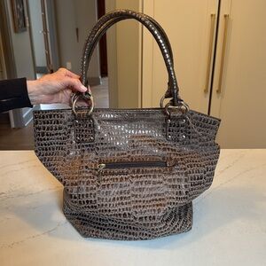 Donald J. Pliner Elegant Brown Leather Crocodile-Embossed Tote Bag